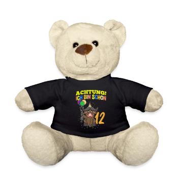 Achtung Ich Bin Schon 12 Geburtstag Büffel Bison - Teddy - Schwarz - Vorne