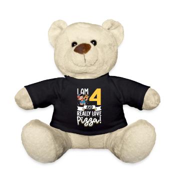 I'm 4 - Boy Pizza - Teddy Bear - black - Front