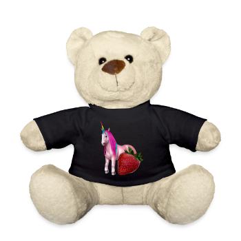 Einhorn mit Erdbeere - Teddy - Schwarz - Vorne