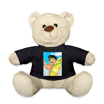 Funny Cat Surfer Dude - Teddy Bear - black - Front