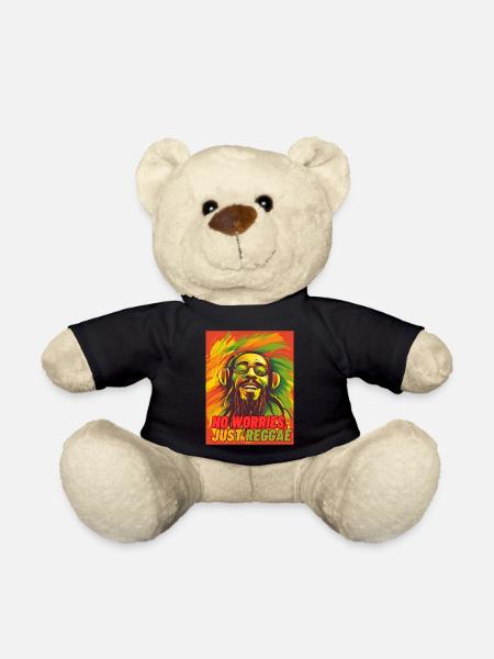 No Worries, Just Reggae! Fun T Shirt - Teddy Bear - black