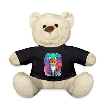 fox, colorful, children, christmas, snowflakes - Teddy Bear - black - Front