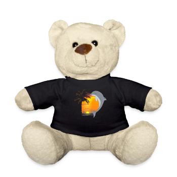 Dolphin Beach Palm Tree Sunset - Teddy Bear - black - Front