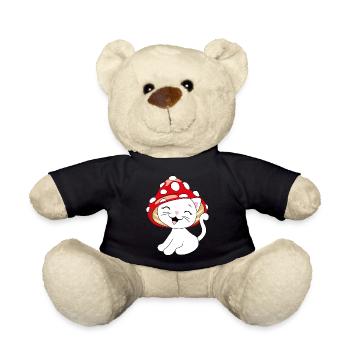 Lustige weiße Katze mit Amanita-Mütze - Teddy - Schwarz - Vorne