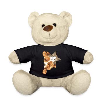 Chien Border Collie et chaton mignon - Nounours - noir - Devant