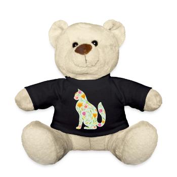 Florale Katze - Teddy - Schwarz - Vorne