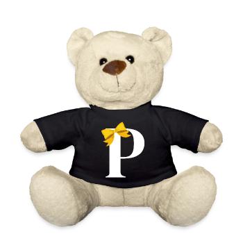Letter p yellow bow - Teddy Bear - black - Front
