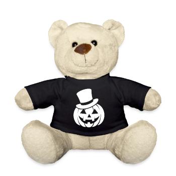 Funny grinning Halloween pumpkin with top hat - Teddy Bear - black - Front