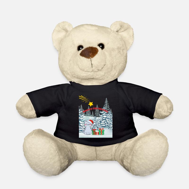 Cat in romantic Christmas landscape - Teddy Bear - black