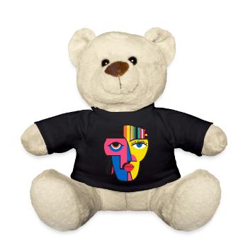 Bold and Colorful Abstract Face Art Design - Teddy Bear - black - Front