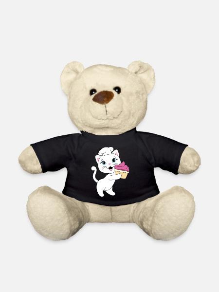 Cute white cat carries a cupcake - Teddy Bear - black