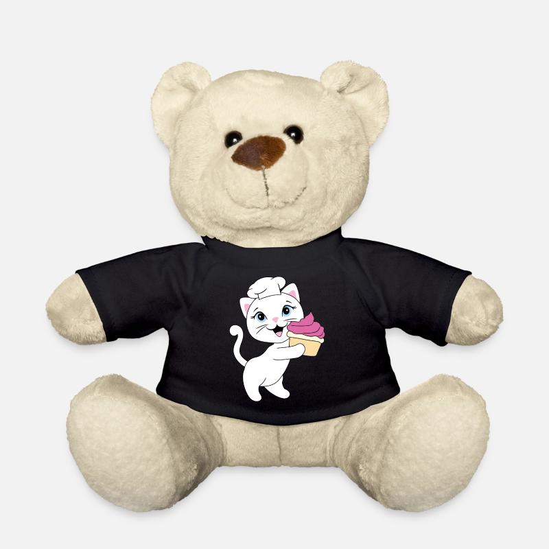 Cute white cat carries a cupcake - Teddy Bear - black