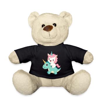 Kawaii Einhorn Reiten Dino – Niedliches Fantasietier - Teddy - Schwarz - Vorne