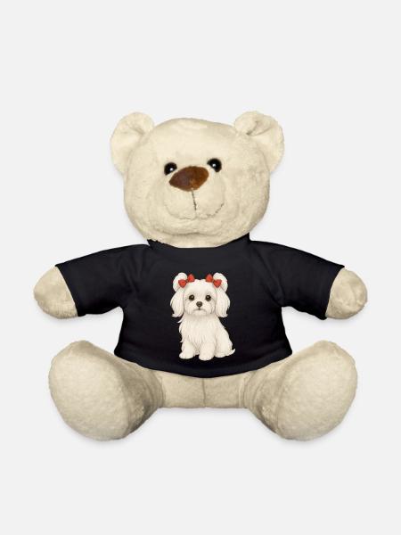 Malteserhund mit roten Schleifen - Teddy - Schwarz
