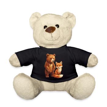 Geometrische Low Poly Bären- und Fuchswaldkunst - Teddy - Schwarz - Vorne