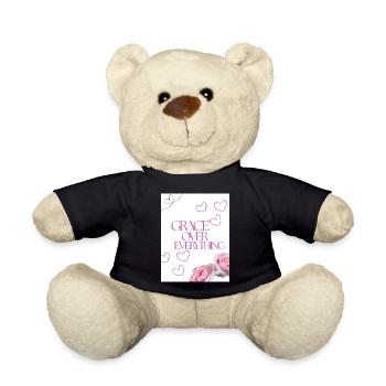 Grace Over Everything Floral Hearts - Teddy Bear - black - Front