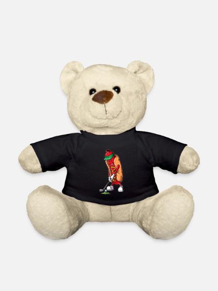 Hobby Golfer Golf Course Golfer Eating Hot Dog - Teddy Bear - black