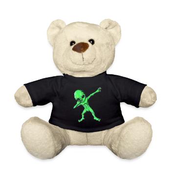 Alien green alien does dab dabbing - Teddy Bear - black - Front