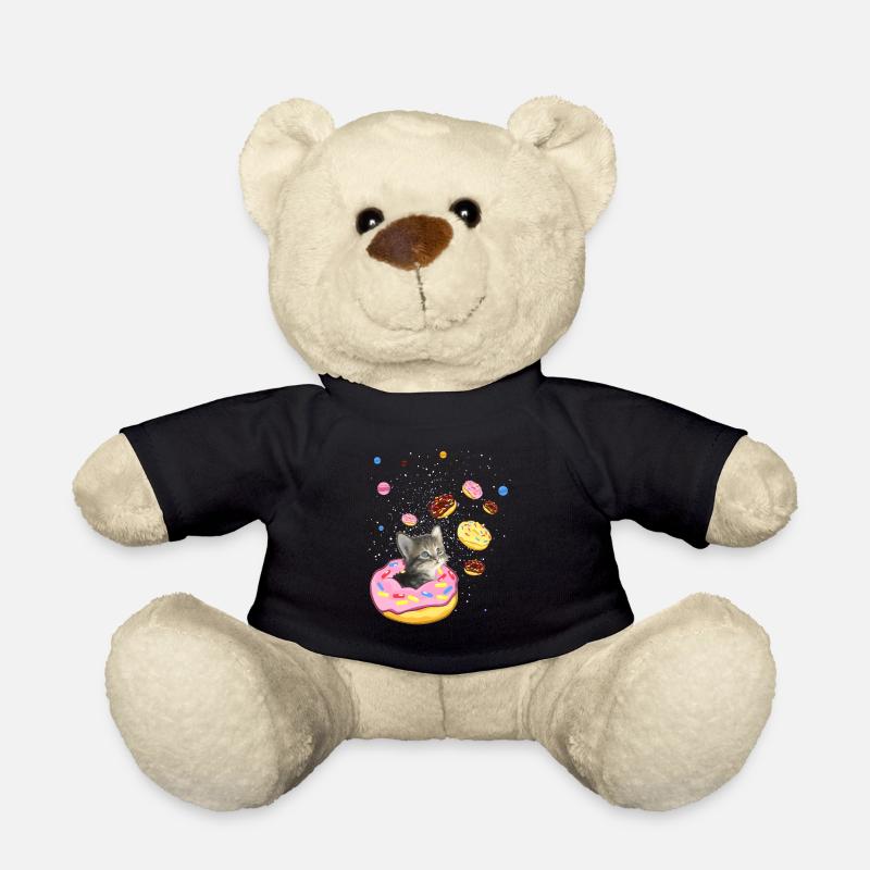 Cute Cat inside Donut in Space - Teddy Bear - black