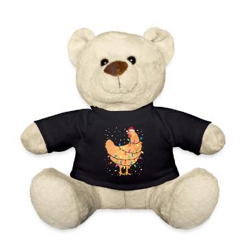 Christmas Lights Tree Chicken Santa Funny Xmas - Teddy Bear - black - Front