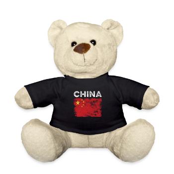 China Flag Distressed - Chinesische Flagge - Teddy - Schwarz - Vorne