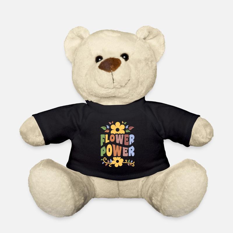 Flower Power Hippie 1960's Retro Flowers - Teddy Bear - black