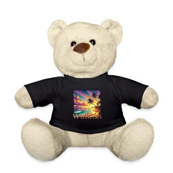 Waikiki Beach Sunset Palm Trees Sea - Teddy Bear - black - Front