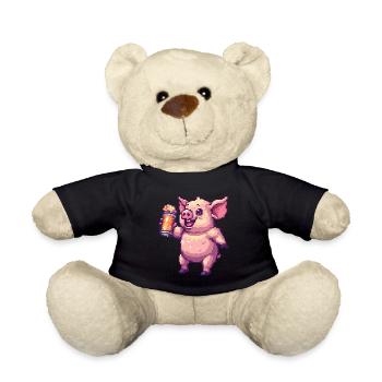 Schwein Pixel Bier - Teddy - Schwarz - Vorne