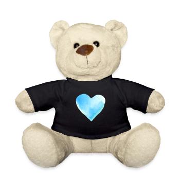 Blaues Herz Wasserfarben Geschenkidee - Teddy - Schwarz - Vorne