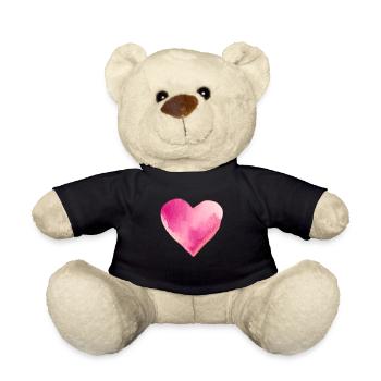 Pink Heart Watercolor Gift Idea - Teddy Bear - black - Front