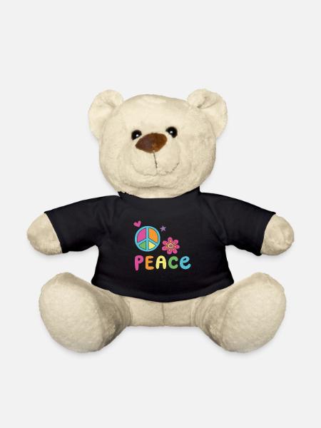 Peace World Paix Flower Power Gift Années 70 Amour - Nounours - noir