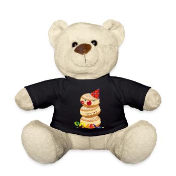 witzige Faschings Krapfen mit Kussmund und Alaaf - Teddy - Schwarz - Vorne