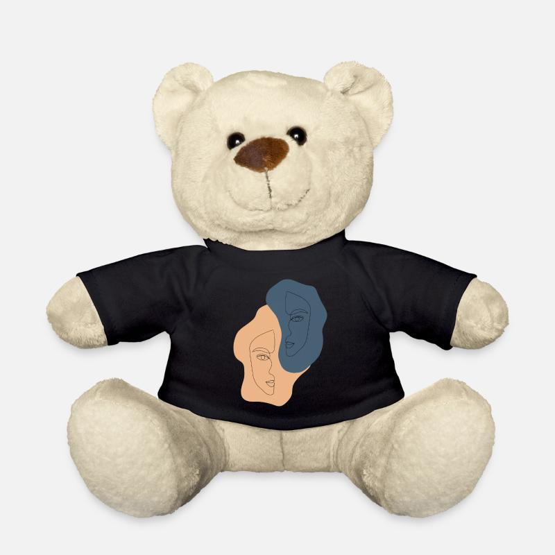 Minimalistische one line Gesichtshälften - Teddy - Schwarz