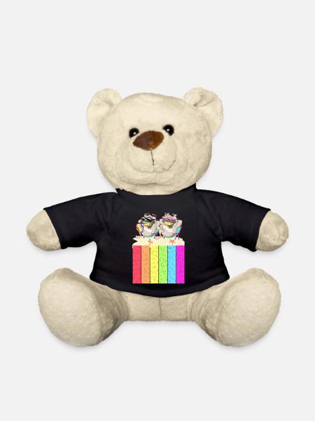 Hunde am Strand mit der Regenbogenfahne - Teddy - Schwarz