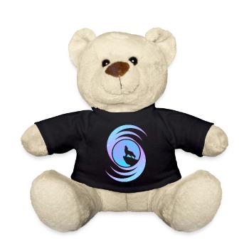 Wolf howling at the moon in the galaxy - Teddy Bear - black - Front