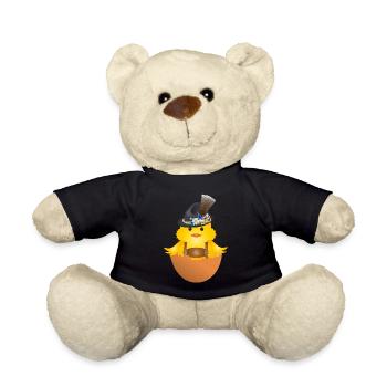 Küken mit Trachtenhut und Lederhose in Eierschale - Teddy - Schwarz - Vorne