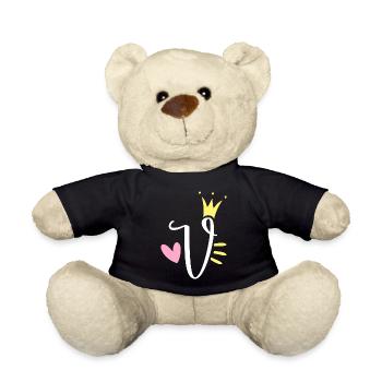 Letter V Initial Letter Crown - Teddy Bear - black - Front