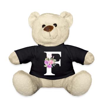 Purple Floral Letter F - Teddy Bear - black - Front