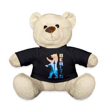 Berlin Bär gefüllt mit Skyline Fernsehturm - Teddy - Schwarz - Vorne