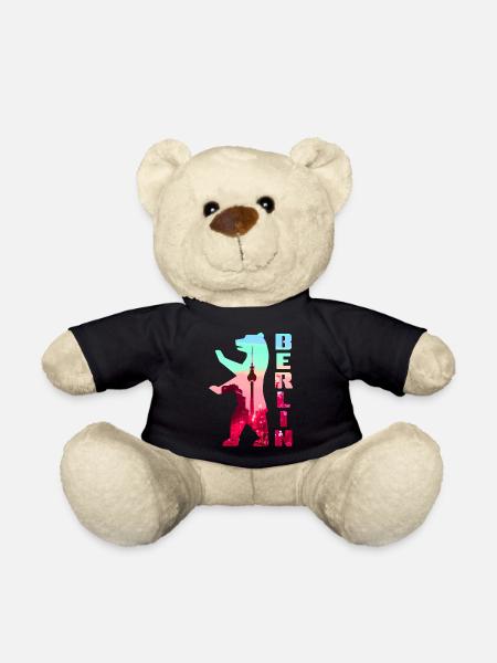 Berliner Bär gefüllt mit Skyline Fernsehturm - Teddy - Schwarz