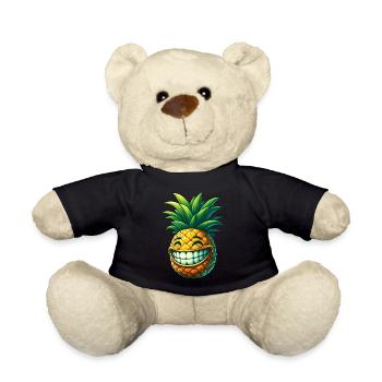 Ananas Frucht Sommer Cartoon Grinsen Süß Cool - Teddy - Schwarz - Vorne