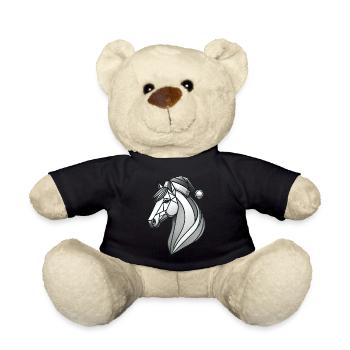 Weihnachtliches Pferd mit Weihnachsmütze - Teddy - Schwarz - Vorne