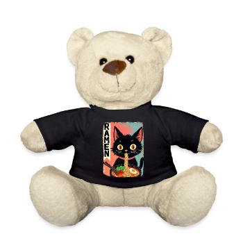 schwarze Anime Katze isst Ramen-Nudeln - Teddy - Schwarz - Vorne