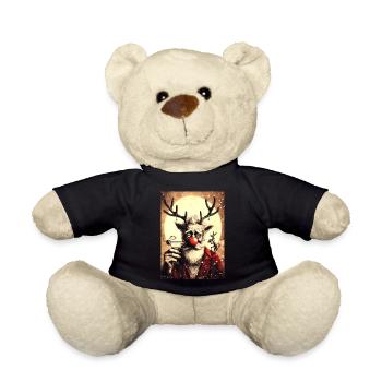 Festliches Rentier mit Cocktail und Weihnachtsmannmantel - Teddy - Schwarz - Vorne