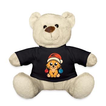 Süße Weihnachtskatze mit Mütze - Teddy - Schwarz - Vorne