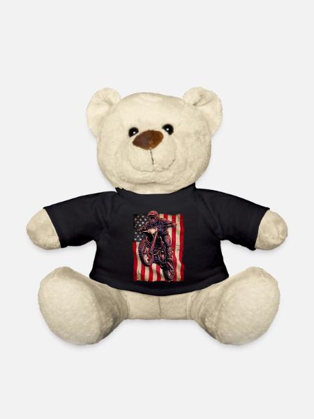 Motocross Motor Flag USA America Retro - Teddy Bear - black