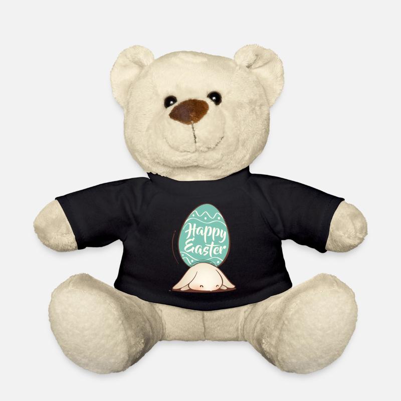 Süßer Osterhase mit buntem Ei und Schriftzug - Teddy - Schwarz