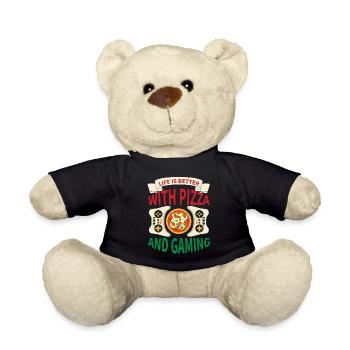 Das Leben ist besser mit Pizza und Spielen - Teddy - Schwarz - Vorne