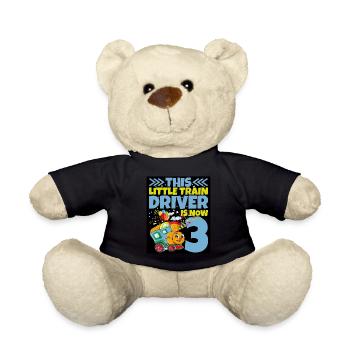 3ème anniversaire ce petit conducteur de train a maintenant 3 ans - Nounours - noir - Devant