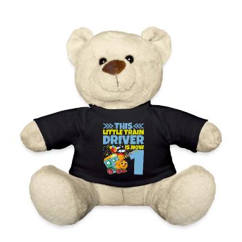 1er anniversaire ce petit conducteur de train a maintenant 1 an - Nounours - noir - Devant